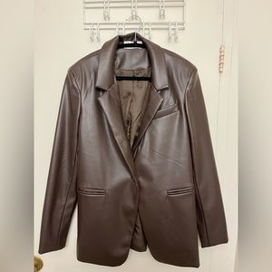 Brown Vegan Leather Blazer - Seven Sisters